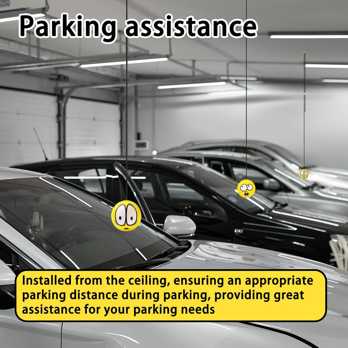 2 Sets Double Garage Parking Aids, Includes 2 Pieces Parking Assist Balls Garage Ball Stopper, 4 Pieces Plastic Cord Locks and 4 Pieces Screw Hooks Garage Parking Indicators for Car Parking