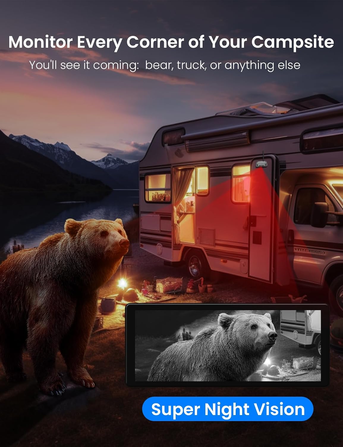2.5D Display Wireless reversing Camera System FHD 1080P 10.26-inch touchable Display high-Definition Recording reversing Camera Suitable for RV Truck Trailer Wireless Stable Signal Transmission
