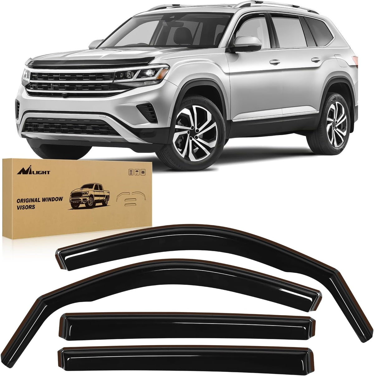 Nilight Vent Window Visors for Volkswagen (VW) Atlas 2018 2019 2020 2021 2022 2023 2024 2025, in-Channel Rain Guards, Original Window Deflectors-4PCS