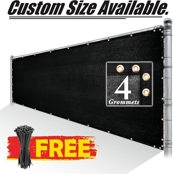 Royal Shade Custom Size 6' x 164' Black Fence Privacy Screen Windscreen Cover Netting Mesh Fabric Cloth - Cable Zip Ties Included (We Make Custom Size)
