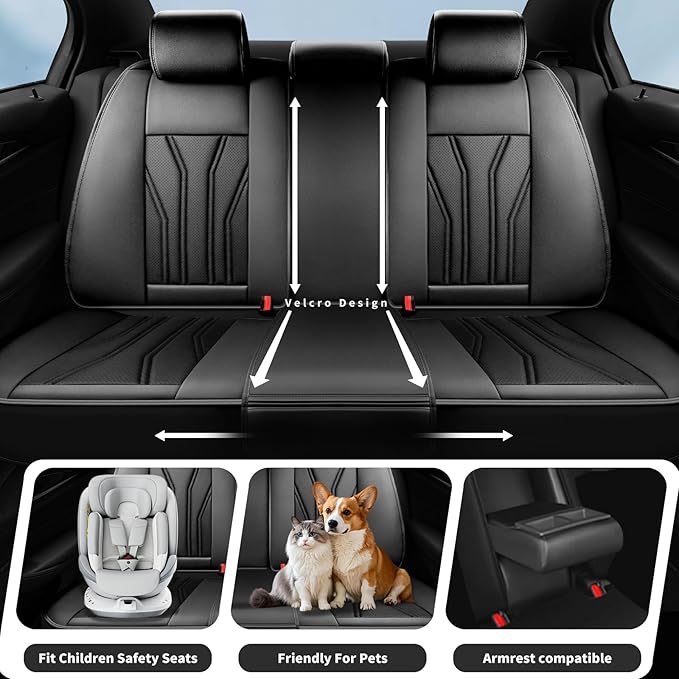 Fit Murano Car Seat Covers Compatible with Nissan Murano 2004-2025 2026 - Full Set Premium Leather， Waterproof Breathable， All-Weather Seat Cushion Protecto&Airbag Compatible （All Black