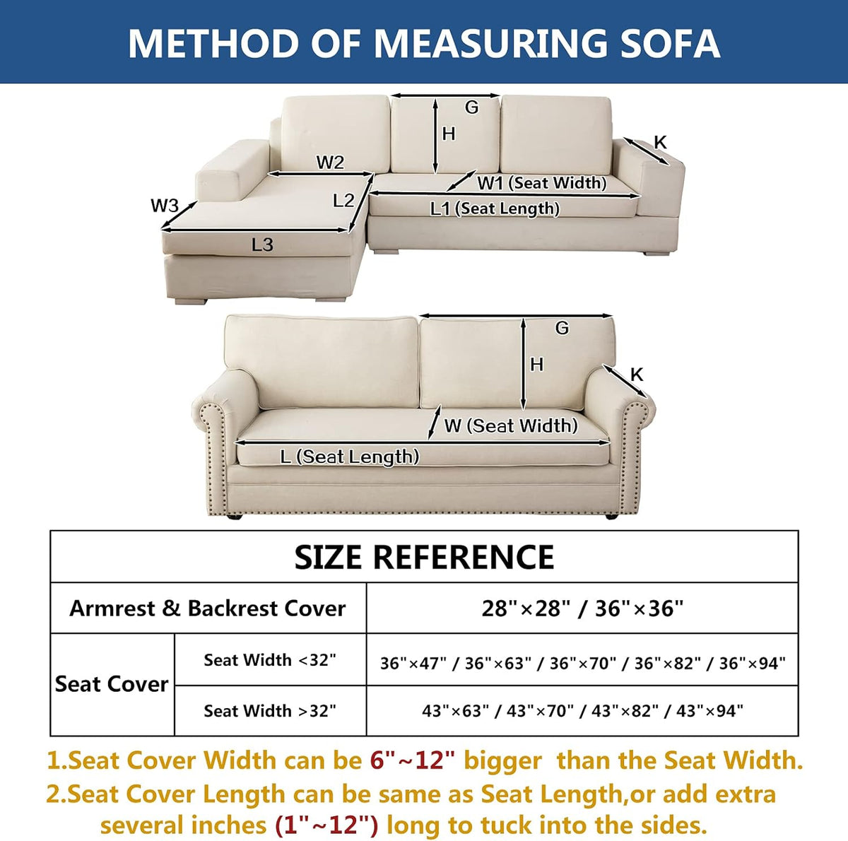 Eismodra Couch Cover,Sectional Couch Covers,Sofa Covers for 3 Cushion Couch,Anti-Slip Sofa Slipcovers for Dogs Cats Kids Loveseat Recliner L Shaped Armrest Backrest,Blue 43''x63''(Only 1 Piece)