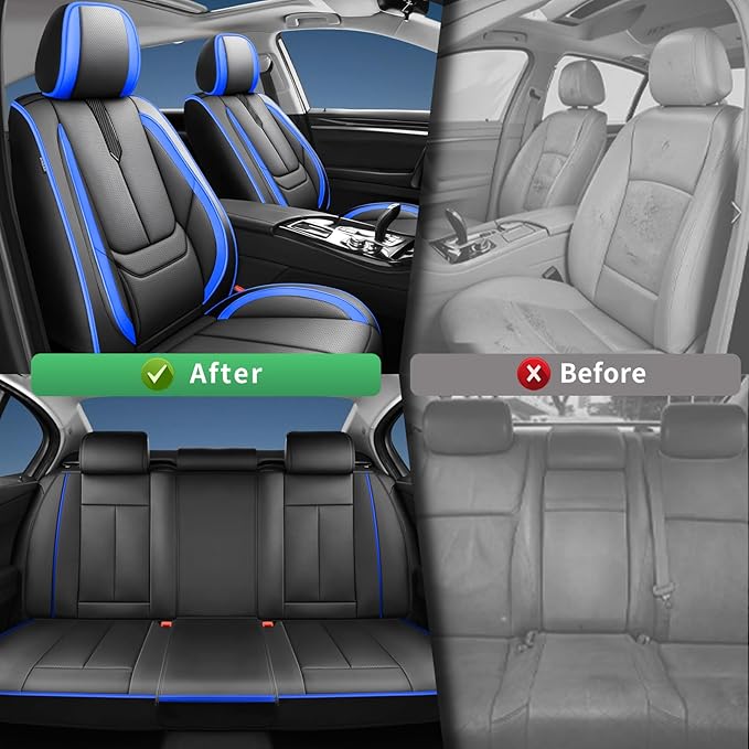 Fit Elantra Car Seat Covers for Hyundai Elantra 2017-2024 2025 2026 -Upgraded Premium Waterproof & Breathable Leather,Airbag Compatible,All-Weather Seat Cushion Protector,Full Set,Black-Blue