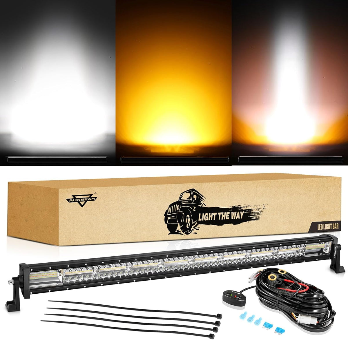Auxbeam LED Led Light Bar 42 Inch 240W Straight Spot Flood Combo Led Off Road Lights, Amber White Strobe Offroad Fog Light Memory Function Yellow Driving Work Lights for Truck with DT Wiring Hardness