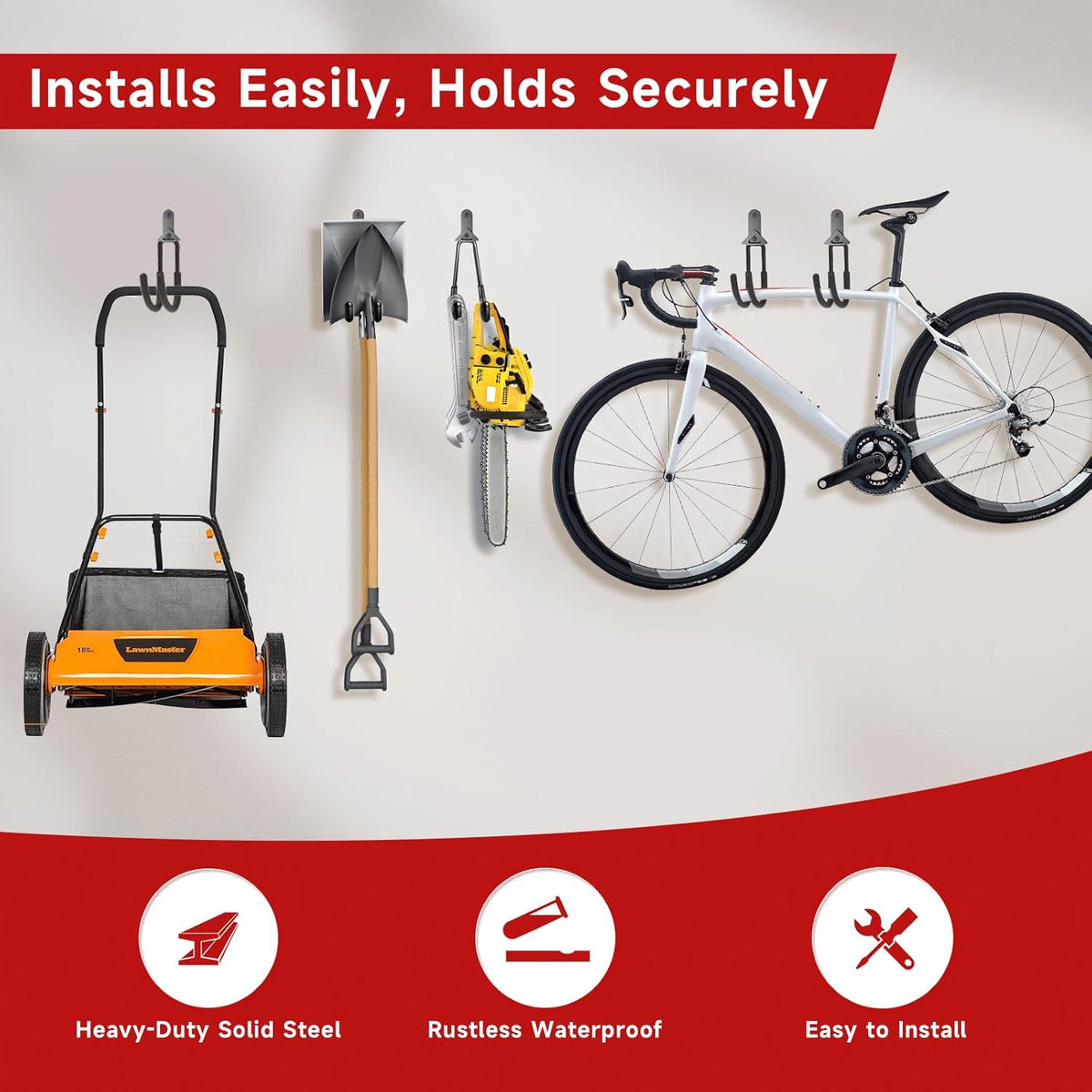 12 Pack Garage Hooks,Detachable Garage Storage Hooks Steel Heavy Duty Utility Garage Wall Mount Hooks with Anti-Slip Coating for Hanging Bike,Ladder and Garden Tools.
