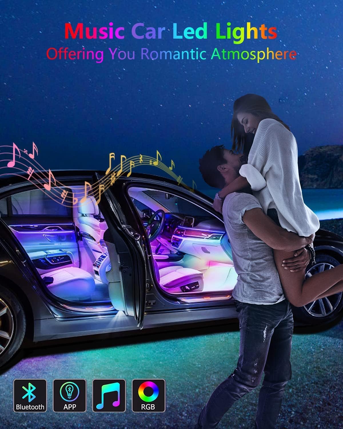 YM E-Bright RGB LED Strip Lights for Car App Control with Remote Led Lights car Interior with Charger Music Sync Under Dash Footwell Neon Lighting Kit w/USB Cable DC 12V