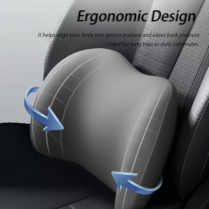 Car Lumbar Support Pillow and Car Neck Pillow Kit for Jaguar XJ 2000-2020 2021 2022 2023 2024 2025 2026, Car Seat Neck Back Rest Pillows, Ergonomic Car Seat Headrest & Lumbar Cushion,B Grey