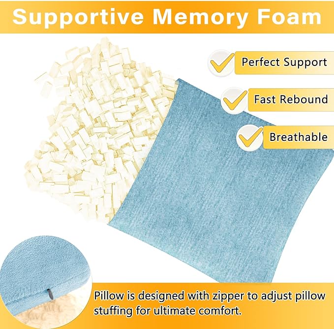 2 Pack Small Pillow, Cooling Memory Foam Mini Pillow 11 X 7 Inches for Sleeping, Travel, Nap and Neck, Knee, Lumbar Support, Tiny Cushion for Pet, Dogs (Blue)