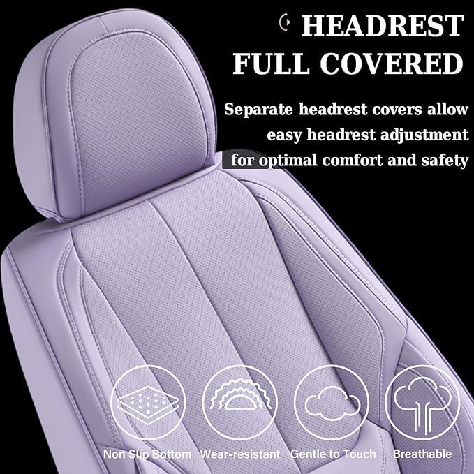 Coverado Seat Covers, Car Seat Covers Front Seats, Car Seat Cover, Car Seat Protector Waterproof, Car Seat Cushion Nappa Leather, Purple Seat Covers Carseat Cover Universal Fit for Most Cars