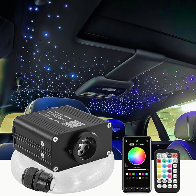 ATOKEE 16W Twinkle 400pcs Starlight Headliner Kit, 0.03in 9.8ft Fiber Strands Small Size Star Lights for Car Roof Use with APP/RF Remote Music Mode