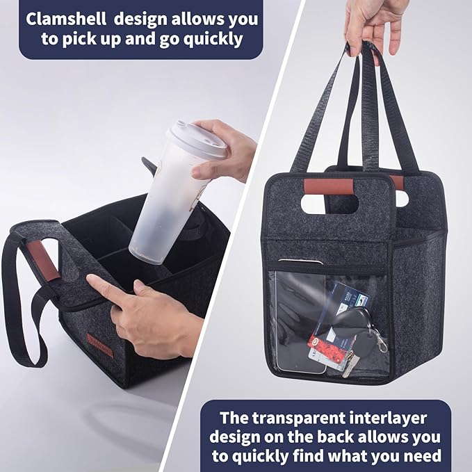 4 Cup Drink Carrier with Handle, Reusable Insulated Drink Caddy Drink Holder for Car, Folding Portable Coffee Cup Holder Bag for Travel and Delivery
