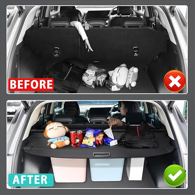 Cargo Cover for Dodge Durango 2011-2026(Not for R/T) Fit 2nd Row Installation Port Retractable Trunk Cover Security Shielding Shade Cargo Luggage Cover Trunk Privacy Protection (Carbon Fiber Texture)