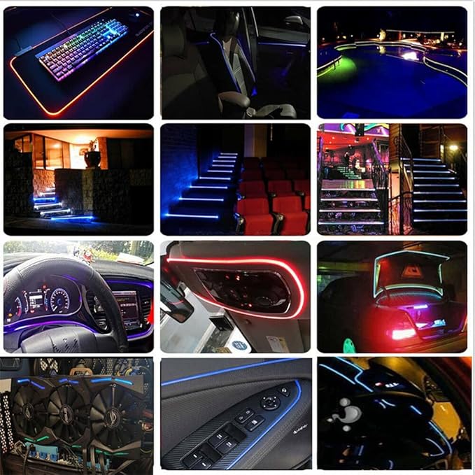 3m/9.8ft 5m/16ft Car Home LED Strip Ambient Light 2mm Plastic Optic Fiber Cable Skirt Tube Kit with 12V LED Light Source Illuminator (Yellow,5m/16ft)