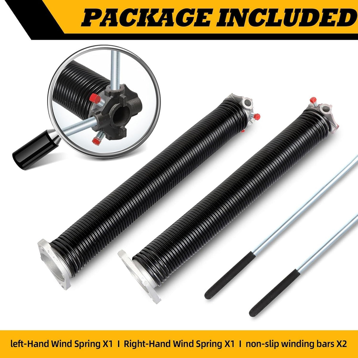 Pair of 2"Garage Door Torsion Springs Set with Non-Slip Winding Bars, Electrophoretic Coated (0.234X2"X25")