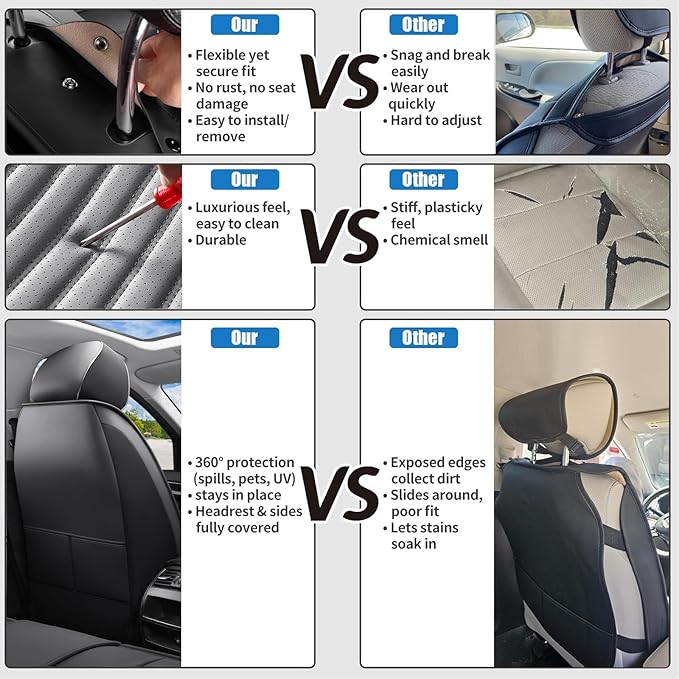 Front Seat Covers Fit for Toyota Tacoma 2001-2026, Truck Seat Covers Front Seats, Breathable Faux Leather Automotive Seat Covers Front Pair Anti-Slip Seat Cover(Black&Gray, Front)