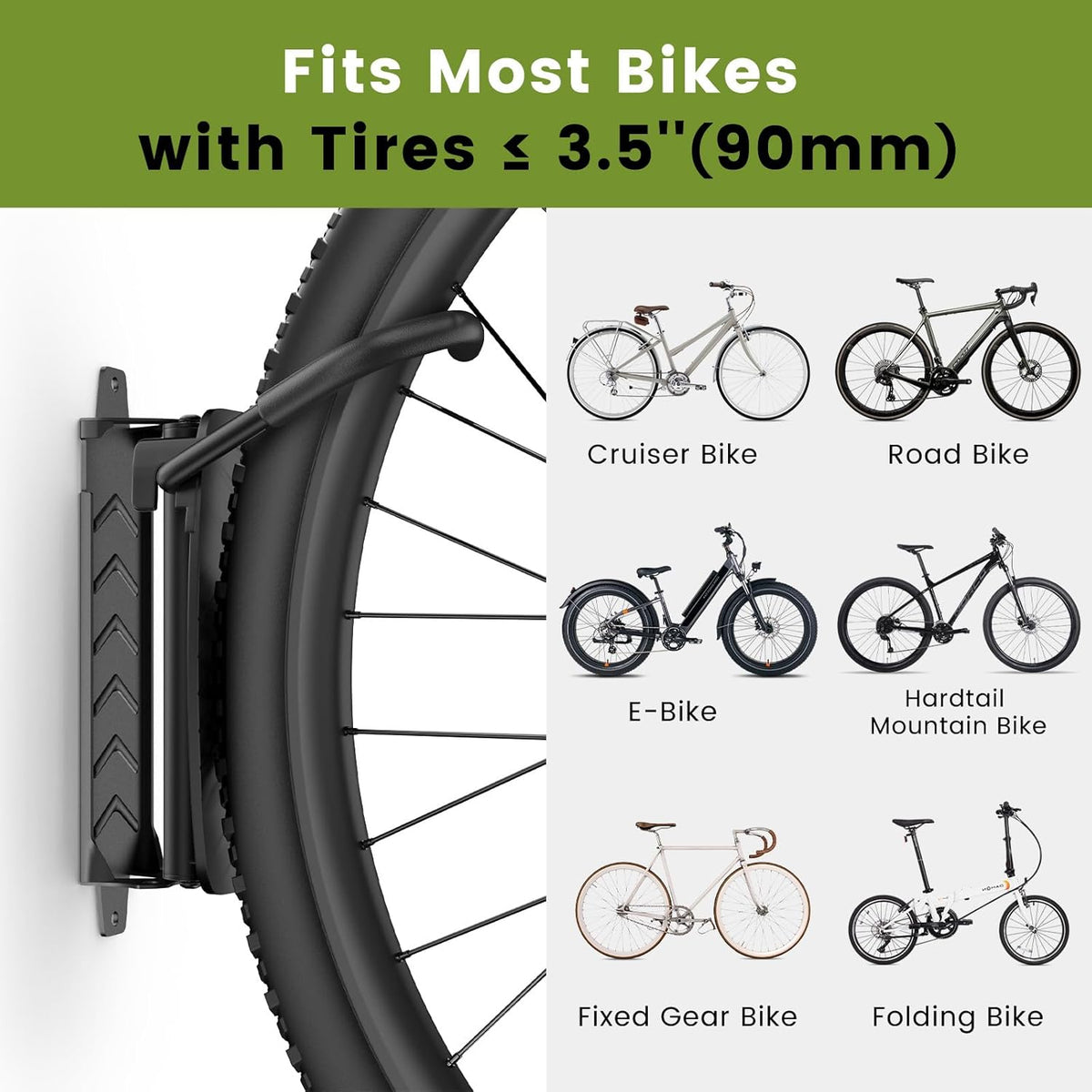 Swivel Bike Wall Mount [1 Pack], 150° Swivel Vertical Bike Rack Wall Hanger Holds up to 66lbs for Mountain/Road/Hybrid Bikes, Bike Hangers, Bicycle Storage Rack for Garage