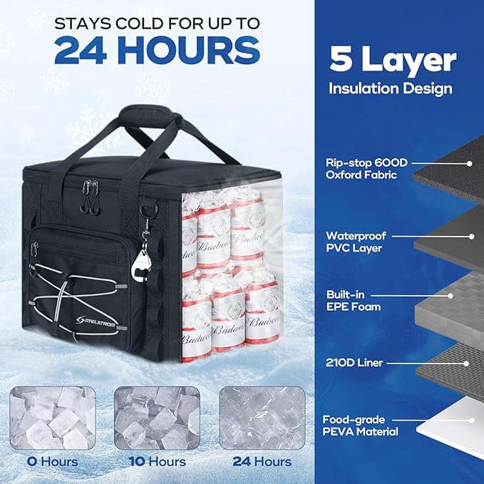Maelstrom Soft Sided Cooler Bag, 30/40 Can Collapsible Insulated Ice Chest, Large Leakproof Portable Storage for Camping, Travel, Kayaking & Beach
