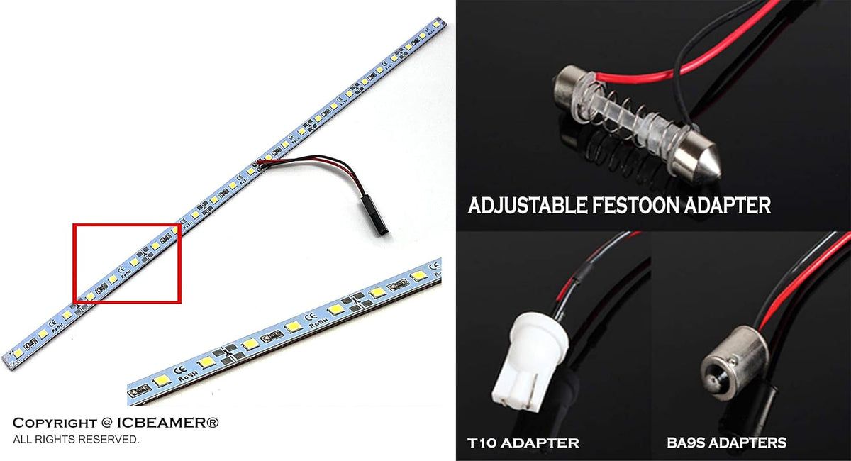 ICBEAMER 12" Red 18 SMDs 2835 LED Strip Light Universal Fit Car Trunk Cargo Area or Interior Illumination
