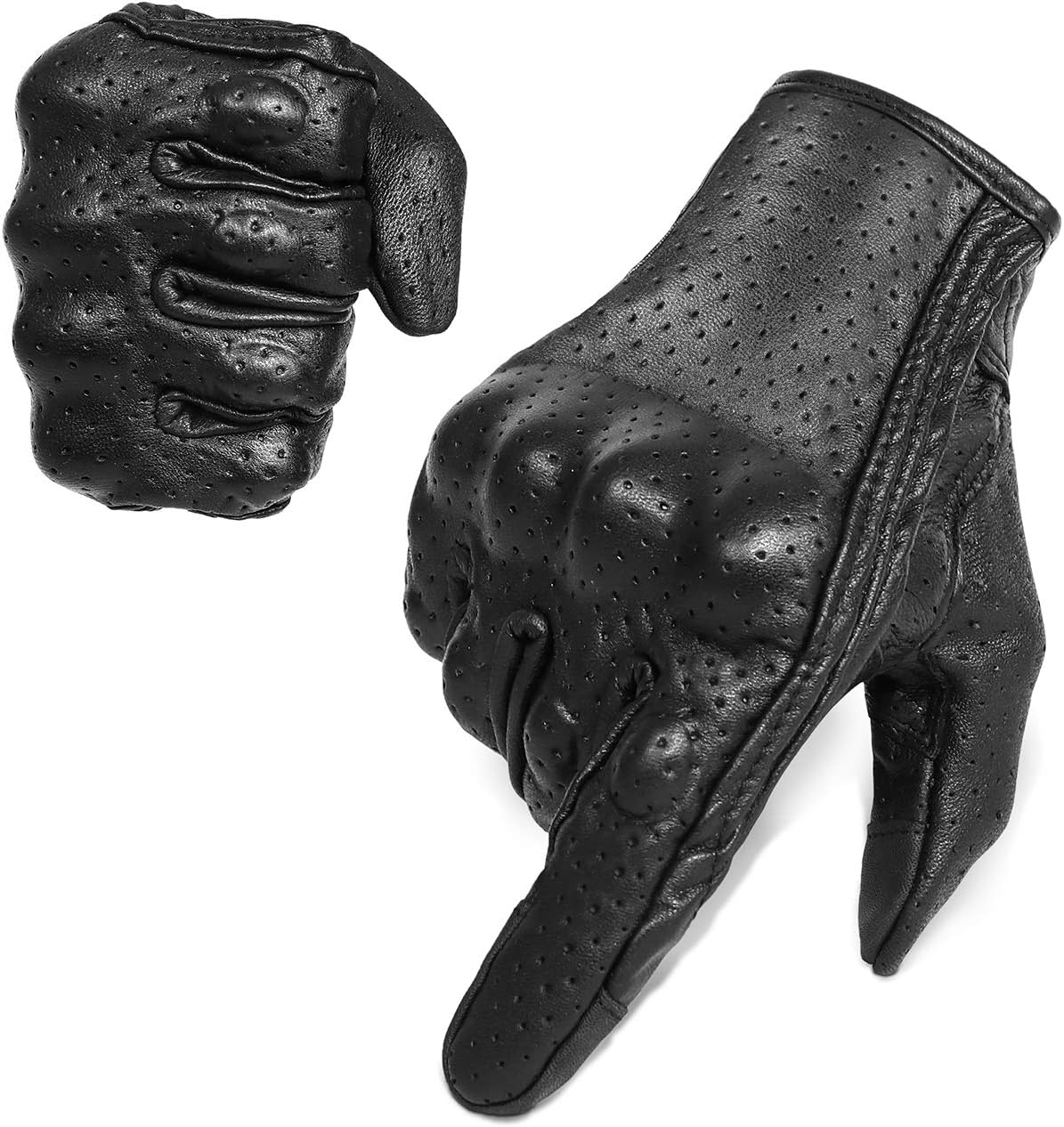 Superbike Full Finger Goat Skin Leather Touch Screen Motorcycle Gloves Men S,M,L,XL,XXL (Perforated, S)