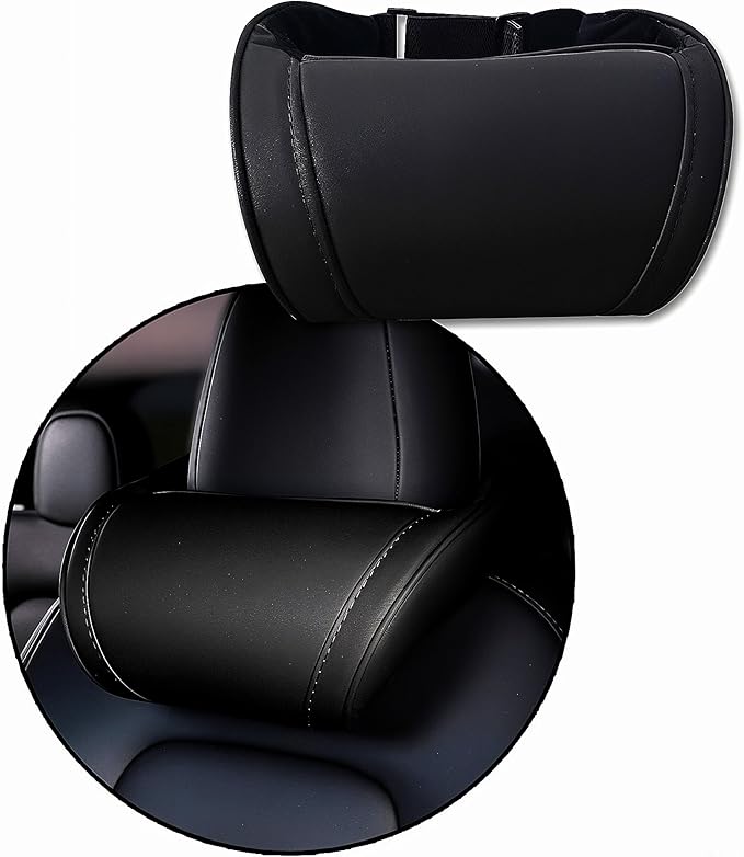 Car Headrest Neck Pillow Support Memory Foam Ergonomic Design Accessory for Driving Seat Fatigue Relief Compatible with Model S X 3 Y & Cybertruck - 1 Piece