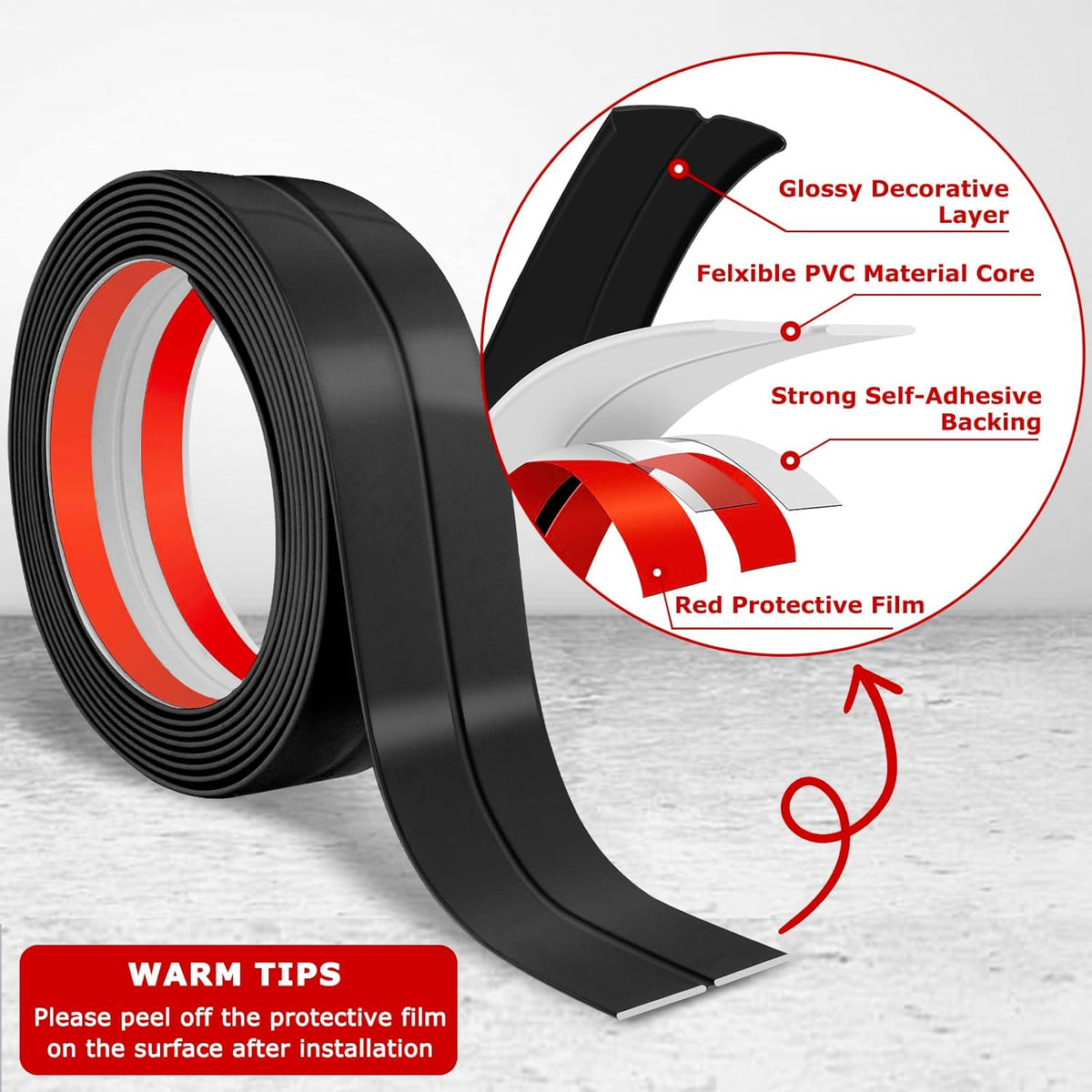 Flexible Wall Corner Protector Moulding Trim Peel and Stick Wall Corner Guards Edge Protector Self Adhesive Molding Trim Strip for Edge Ceiling (Black, 2.4 in x 10 Ft)