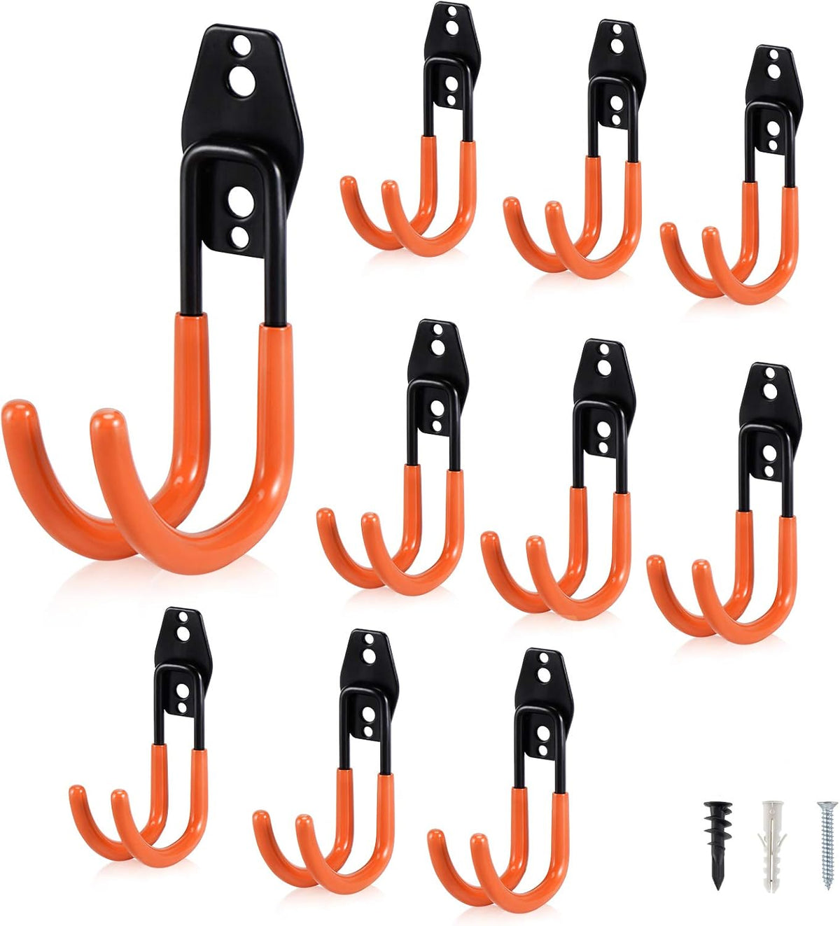 AOBEN Garage Hooks Heavy Duty, Steel Garage Storage Hooks, Utility Tool Hangers and Combinable Wall Mount for Organizing Ladders, Bikes, Hoses, and More Equipment (Large J, 10 Pack)