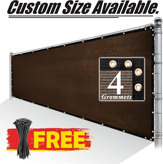 Royal Shade Custom Size 5' x 94' Brown Fence Privacy Screen Windscreen Cover Netting Mesh Fabric Cloth - Cable Zip Ties Included (We Make Custom Size)