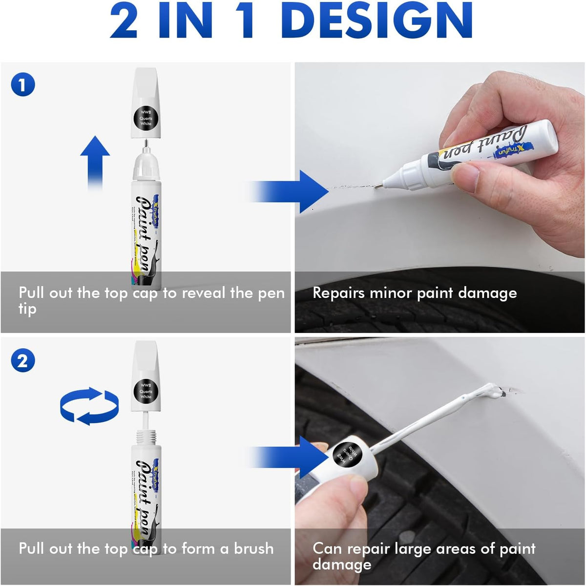 Ceramic White (WAW) Touch Up Paint Compatible with Hyundai, DIY Car Paint Scratch Repair, Automotive Paints, Quick & Easy Fix Scratch Repair for Elantra/Venue/Ioniq