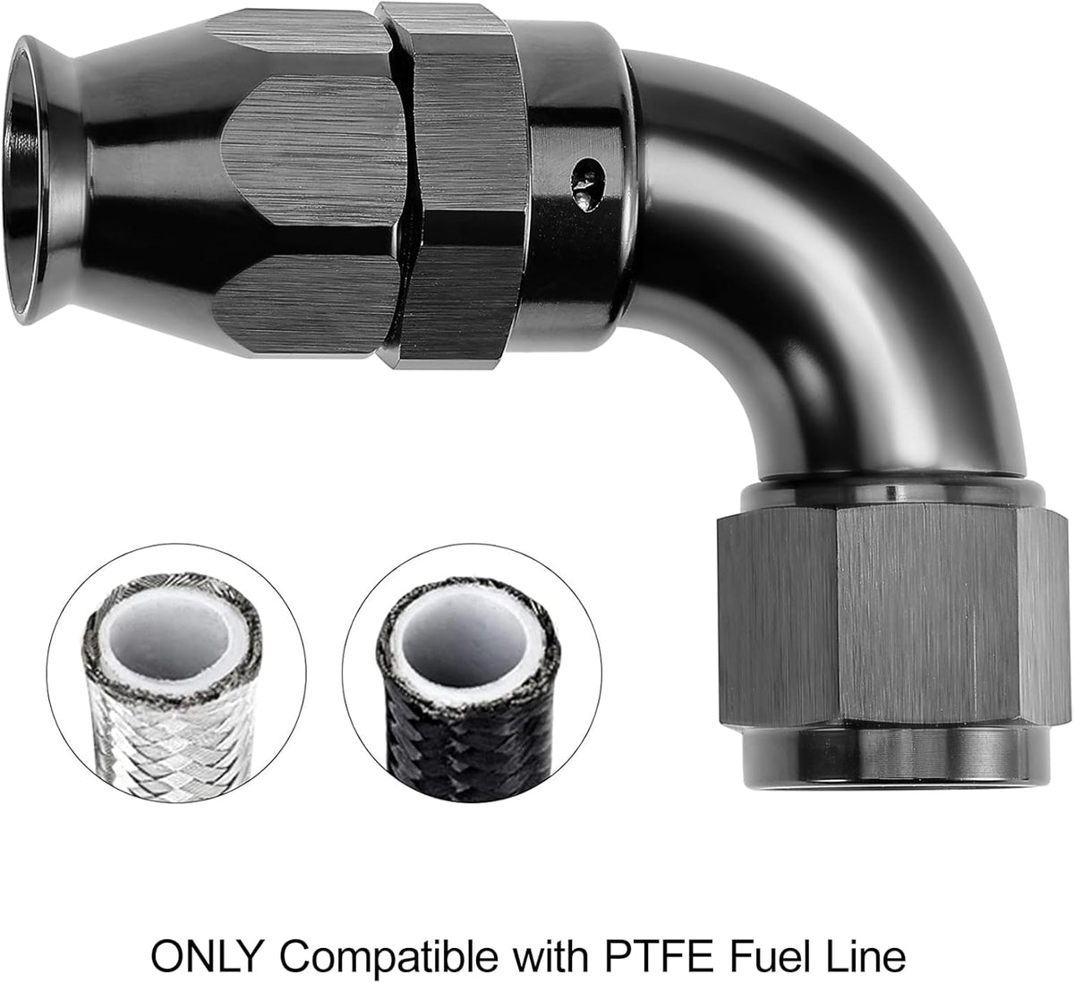 EVIL ENERGY 12AN 90 Degree PTFE One Piece Full Flow End Hose Fitting Aluminum Black