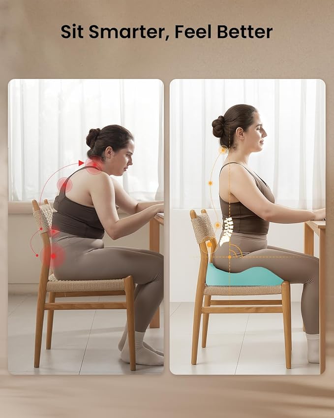 ProtoArc Extra Large Seat Cushions for Office Chairs, Ergonomic Memory Foam Seat Cushion for Home, Extra Cover, Car Seat Cushions for Driving, Pressure Relief Pad for Sciatica - Mint Green