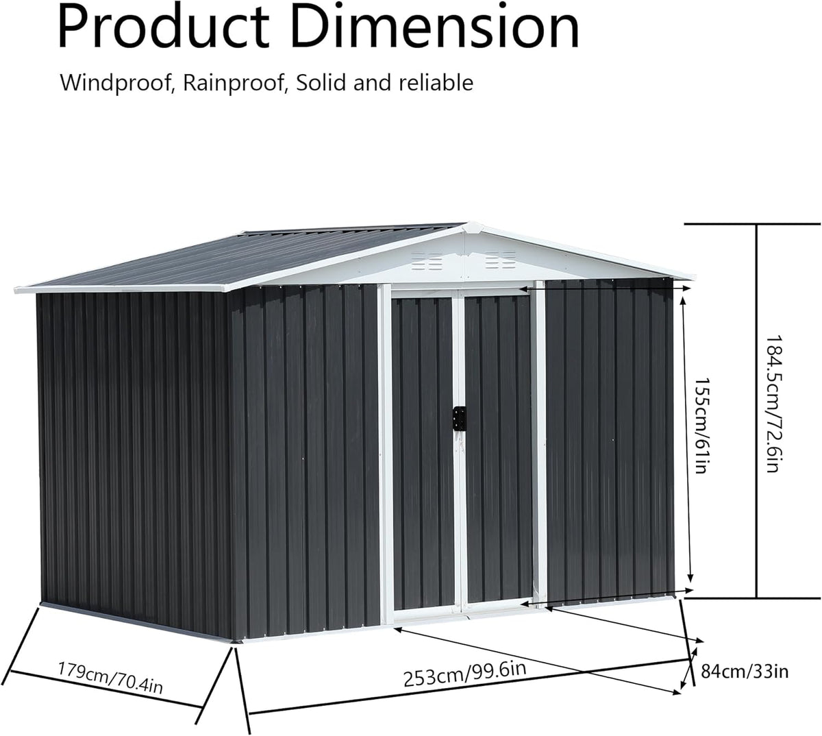 8x6 FT Outdoor Storage Shed,Metal Shed with Sliding Door & Air Vent,Garden Shed W/Sloped Roof,All Weather Waterproof Tool House for Backyard,Patio,Garage,Lawn,Grey