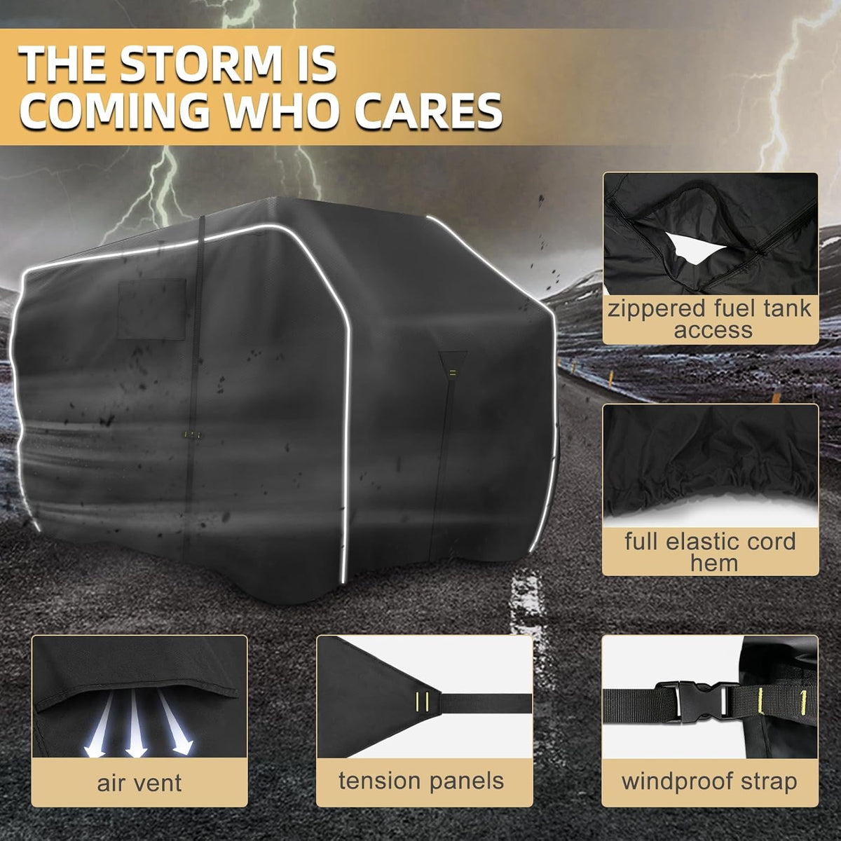 600D ATV Cover - Waterproof & Windproof 4 Wheeler Covers Outdoor Storage, Heavy Duty Quad Wheeler Cover Accessories Fit for Polaris Yamaha Suzuki Honda, 95" L * 50" W * 48" H, Black