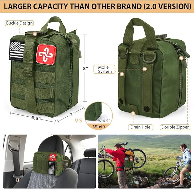 Survival Kit, 250Pcs Survival Gear First Aid Kit with Molle System Compatible Bag and Emergency Tent, Emergency Kit for Earthquake, Outdoor Adventure, Hiking, Hunting, Gifts for Men Women
