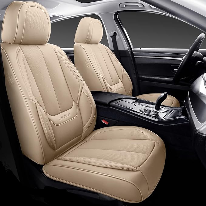 Coverado Car Seat Covers Full Set, Seat Covers for Cars, Beige Car Seat Covers Front Seats and Back Car Seat Protector Waterproof, Leather Car Seat Cushion Universal Fit for Most Cars