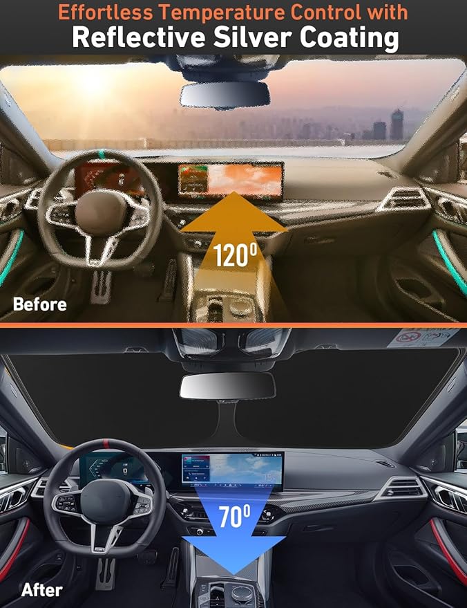 EcoNour Windshield Sunshade Compatible for Volkswagen VW Jetta 2011-2016 2017 2018, Sun Visor for Front Windshield & Window Sun Shade Cover, UV Heat Blocker & Protector, Car Accessories