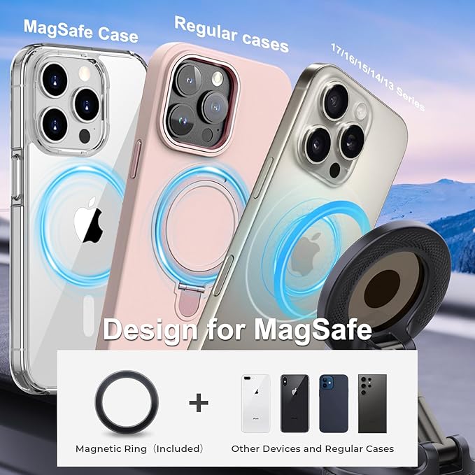 Vacuum Car Phone Holder for MagSafe, [96+LBS Suction+3000gf Strong Magnetic] 360°Adjustable Nano Gel Suction Cup Phone Mount for Car/Gym/Mirror Compatible with iPhone 17 Pro Max/16/15/14/13/12