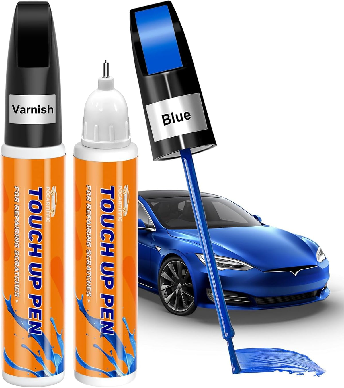 Car Paint Pen, Premium Car Scratch Remover, Precise Automotive Touch up Paint, Effective Sratch Repair Pen for Car, Car Paint Scratch Repair 2pcs(Blue Paint+Varnish)