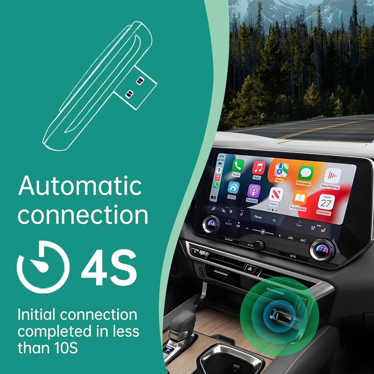 3-in-1 Wireless CarPlay Adapter for Apple CarPlay & Android Auto with RGB Ambient Lighting – Plug & Play - Small USB Dongle Works with Both iPhone and Android Phones, Model Z1 Style-T