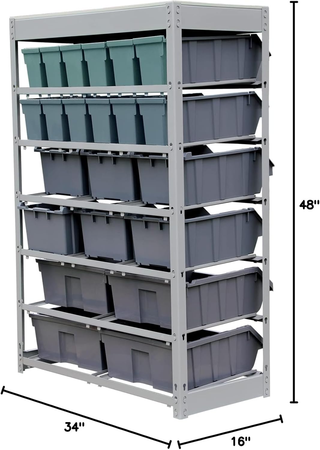 King's Rack Bin Rack Storage System Heavy Duty Steel Rack Organizer Shelving Unit w/ 22 Plastic Bins in 6 tiers