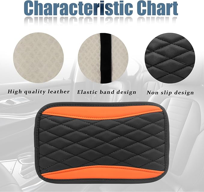 Car Center Console Cover, Universal Leather Waterproof Armrest Seat Box Cover Protector, Comfortable Car Decor Accessories Fit for Most Cars, Vehicles, SUVs-Orange