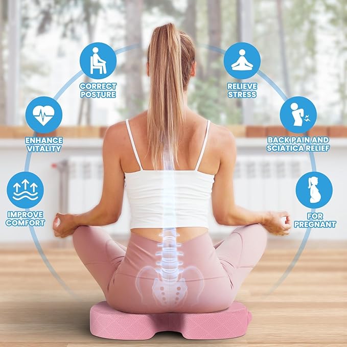 TushGuard Office/Car Seat Cushion, Non-Slip Sciatica & Back Coccyx Tailbone Pain Relief Chair Pad, Memory Foam Butt Pillow for Computer Desk, Wheelchair, Driving (Pink)
