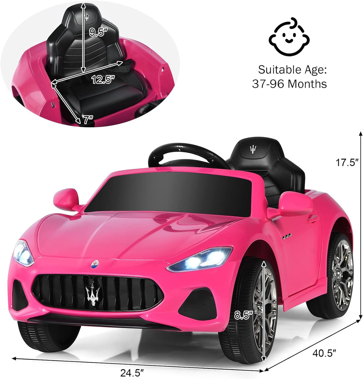 Costzon Ride on Car, Pink Licensed Maserati Gbili 12V Battery Powered Electric Car with Parent Remote Control & Manual Modes, Horn, Lights, MP3, Kids Car Toy Maserati Car for Boys Girls Toddlers Gift