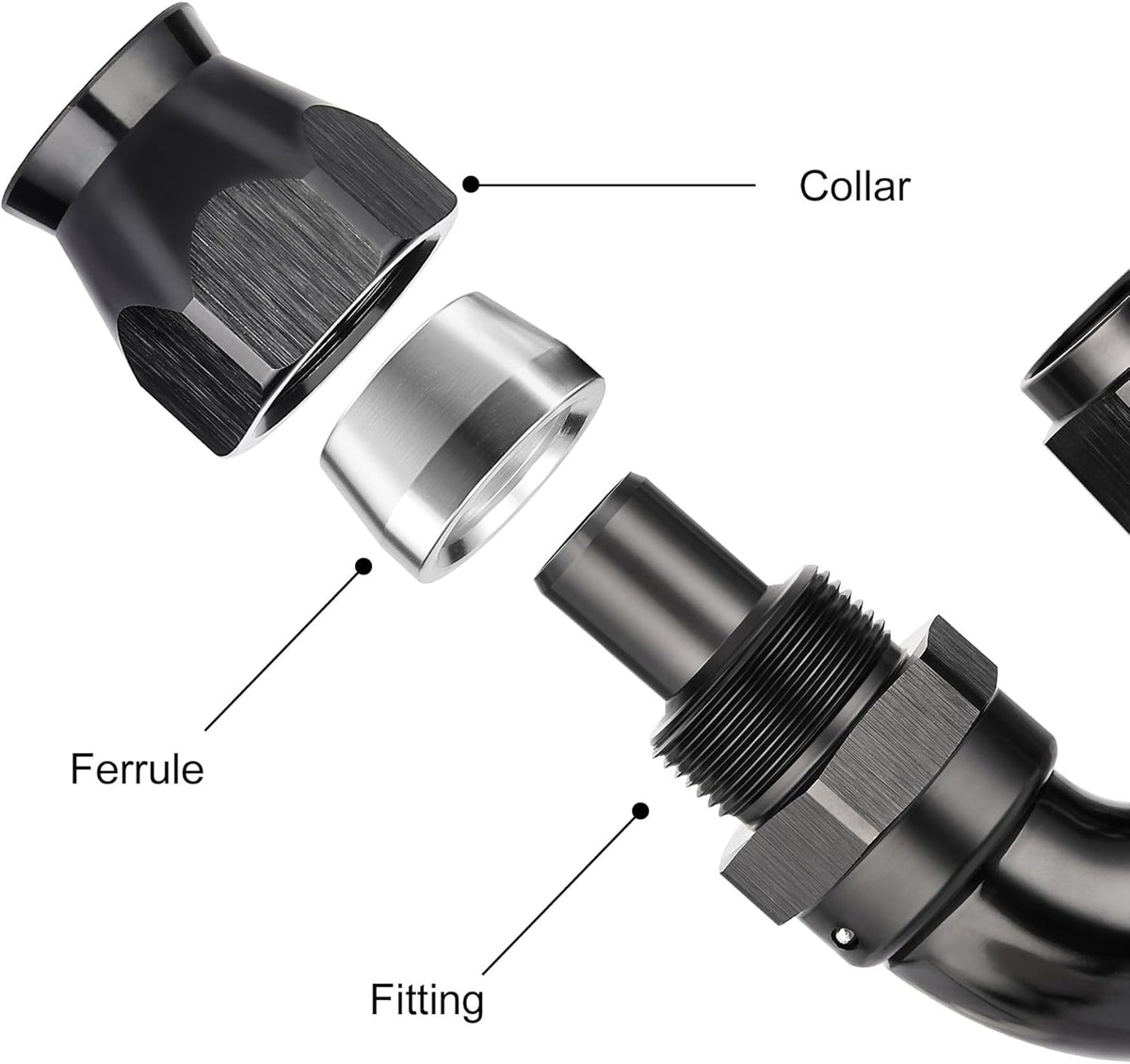 EVIL ENERGY 12AN 180 Degree PTFE One Piece Full Flow End Hose Fitting Aluminum Black