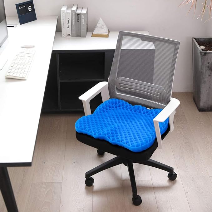 Cooling Gel Seat Cushion, Thickened Big Breathable Honeycomb Design Absorbs Pressure Points Gel Cushion with Anti-Slip Cover Cooling Seat Cushion for Office Chair Home Car Seat Cushion for Wheelchair