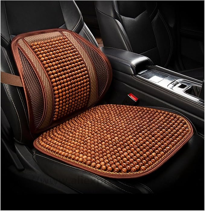 Car Seat Chair Back Cushion for Toyota RAV4 Prime 2025, Wooden Beads Ventilate Mesh Lumbar Brace Strong Durable Relieve Fatigue Summer Interior Accessories,B-Waist Cushion