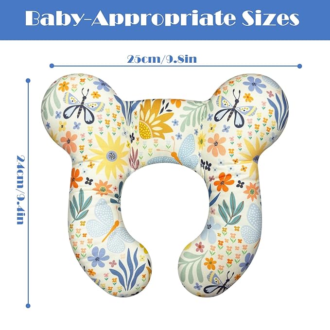 Baby Head Support Pillow for Newborn Toddler, Baby Neck Pillow Upgraded Comfortable Sleep Cushion for Car Plane Stroller Pushchair - Flower A