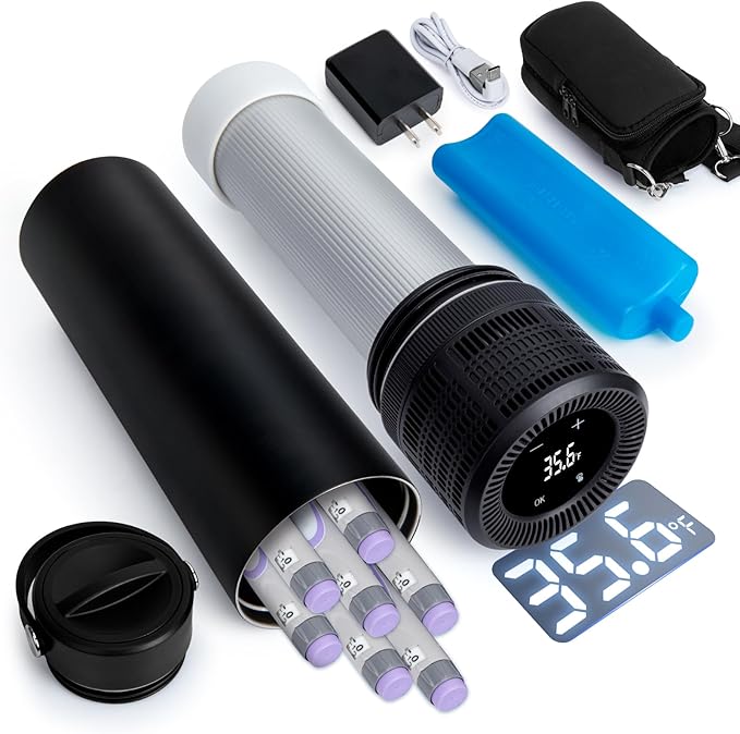 YOUSHARES Electric Insulin Cooler Travel Case, 35-68°F Custom & Display Temperature Medical Cooler with Biogel & USB Charger, TSA Approved Diabetic Medication Refrigerator, Portable for 1–7 Pens