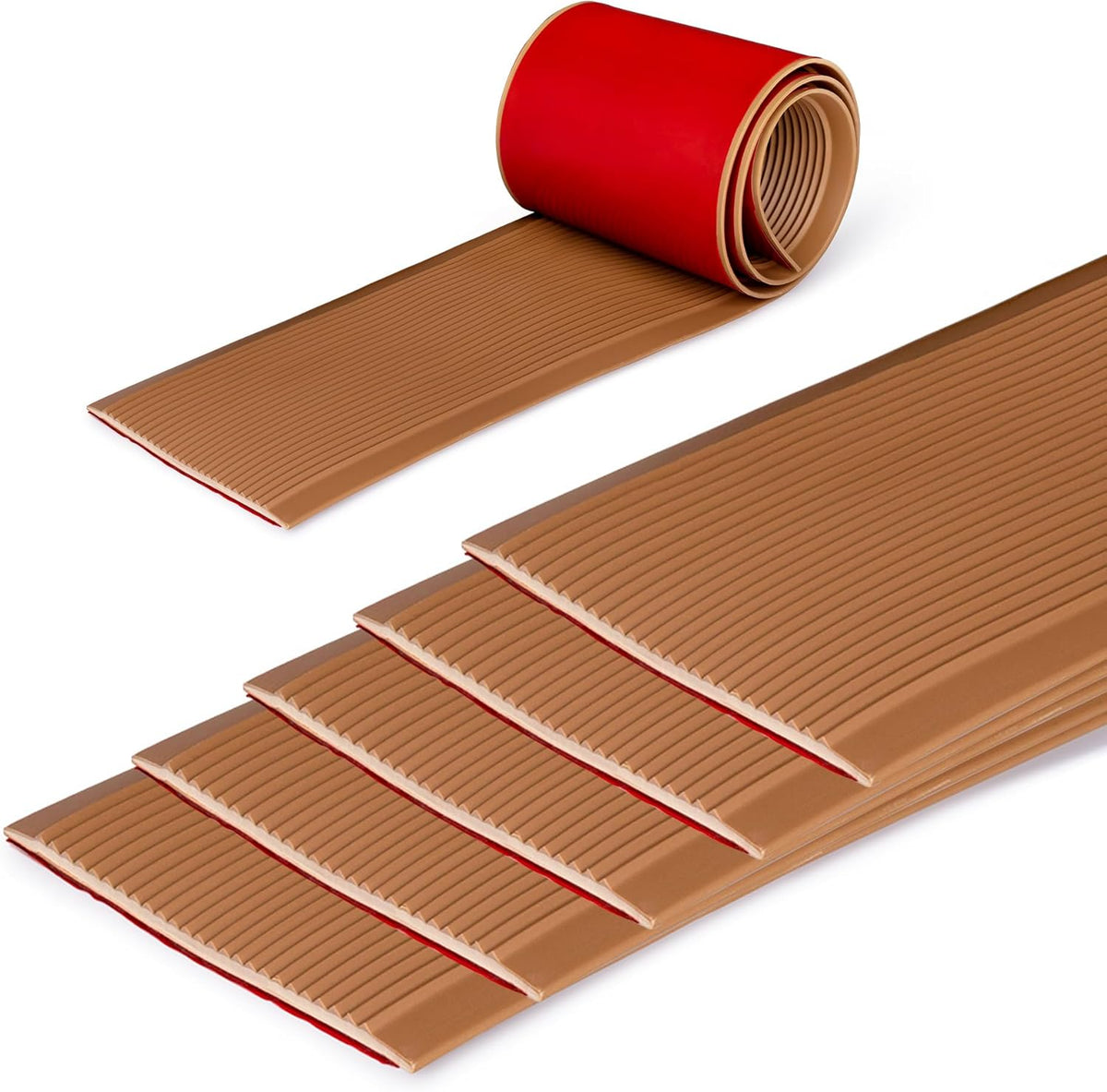 Rubber Bond 4x36in Anti Slip Stair Treads (5-Pack) - Waterproof Outdoor/Indoor Heavy Duty Non-Skid Tape for Stairs - Adhesive Rubber Grip Strips for Steps & Ramps - Brown