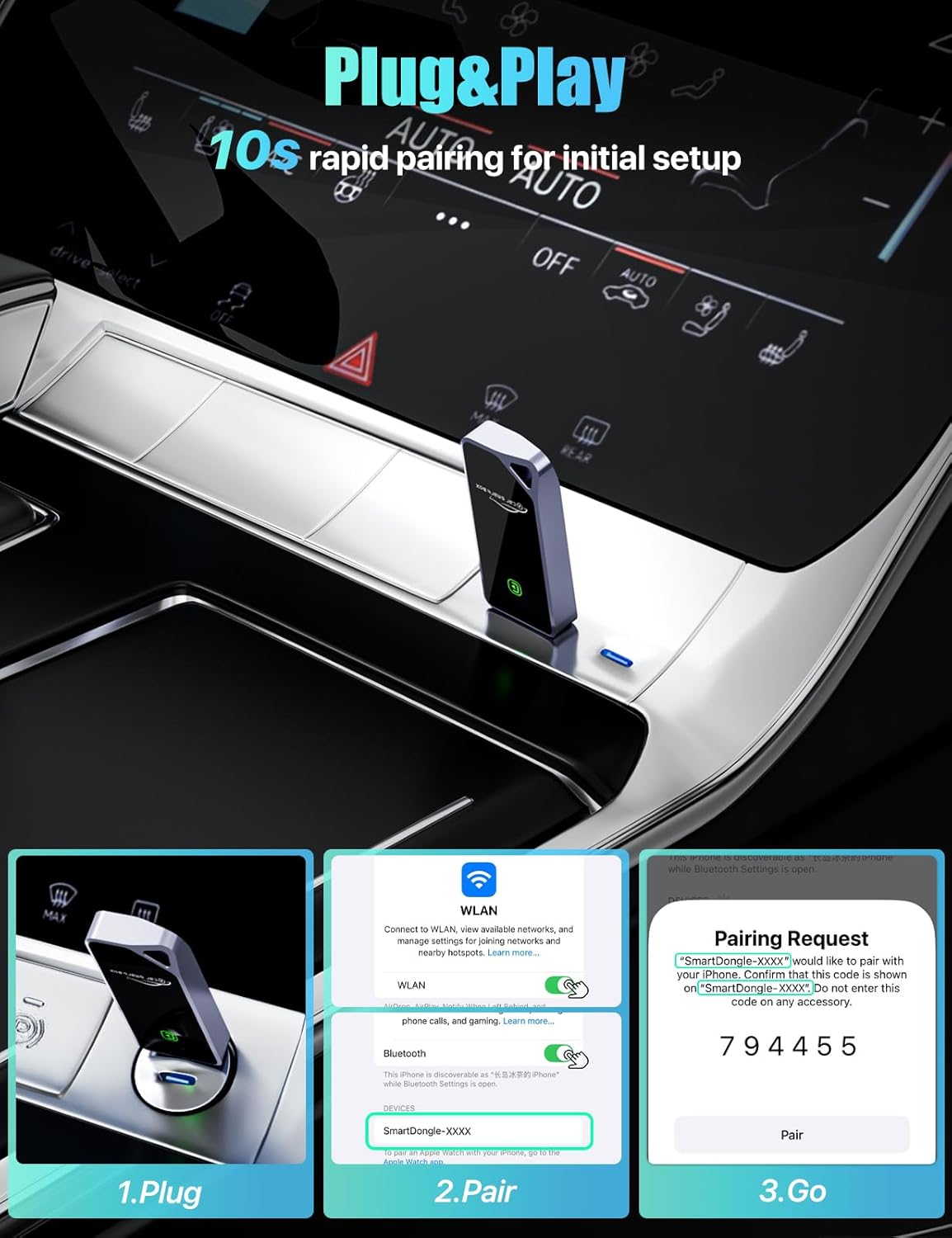 ZIUMIER Wireless CarPlay Adapter, Convert OEM Wired to Wireless CarPlay Dongle, Mini Edition, Plug and Play, No Latency, Compatible with Apple iPhone iOS 10+ & Cars from 2016+