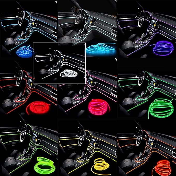 MaxLax White EL Wire Car Interior LED Kit - 16.4ft Flexible neon-Style Wire with 12V Fused Power Supply. Features 6mm Reinforced Edge for Easy auto Installation